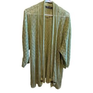 Zozo Green Open Front Cardigan Crochet Look Sheer Women's Plus Size 3X